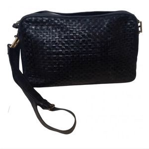 Fendi black leather woven crossboy